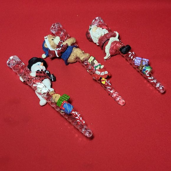 VTG Snowman Santa Bear Climbing Icicle Glass Christmas Ornament set of 3 - Picture 12 of 13